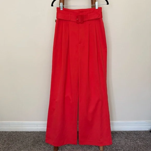ANTONIO MELANI Vibrant Red-Orange Wide Leg Pants - Picture 3 of 13